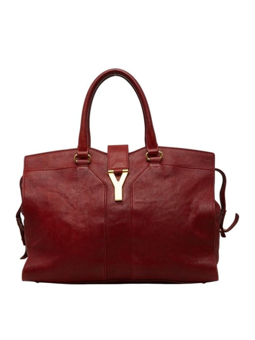 Saint Laurent Line Cabas Chic Handbag Red Leather